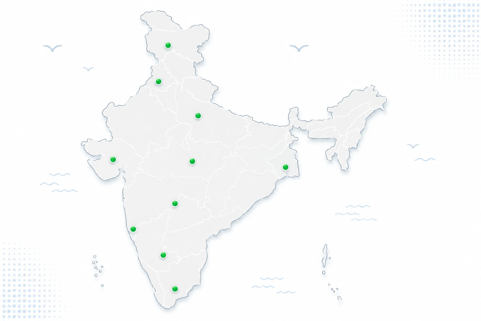 Map of India marking cities reached by our initiatives